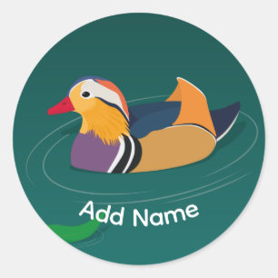 Colorful Mandarin Duck Modern Art Custom Green Classic Round Sticker