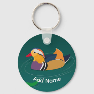Colorful Mandarin Duck Modern Art Custom Green Keychain