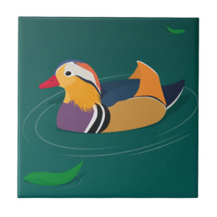 Colorful Mandarin Duck Modern Art on Green Ceramic Tile