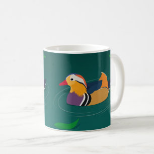 Colorful Mandarin Duck Modern Art on Green Coffee Mug