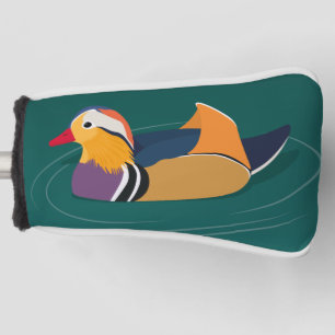 Colorful Mandarin Duck Modern Art on Green Golf Head Cover