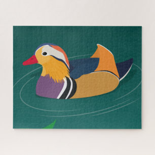 Colorful Mandarin Duck Modern Art on Green Jigsaw Puzzle