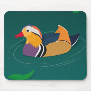 Colorful Mandarin Duck Modern Art on Green Mouse Pad
