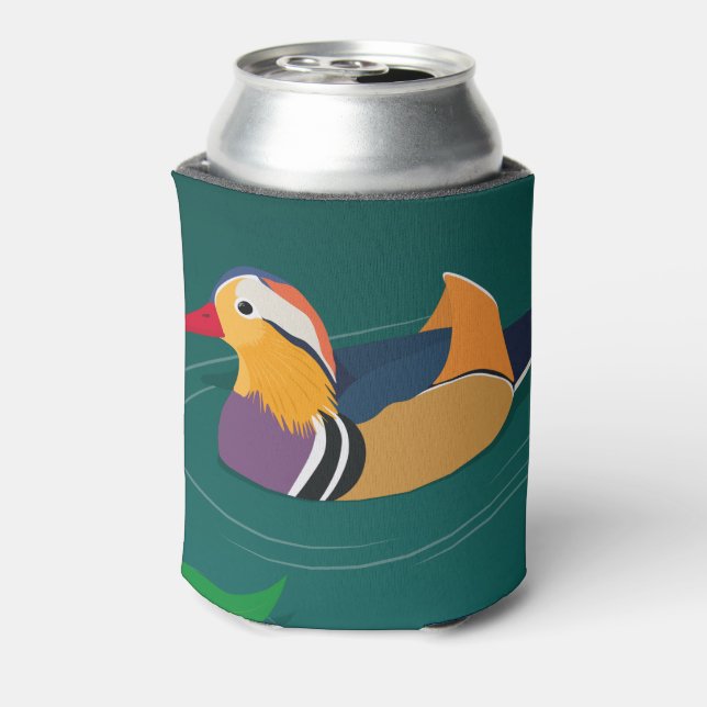 Colorful Mandarin Duck Modern Digital Art Can Cooler (Can Back)