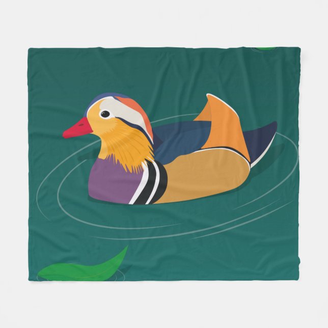Colorful Mandarin Duck Modern Digital Art Fleece Blanket (Front (Horizontal))