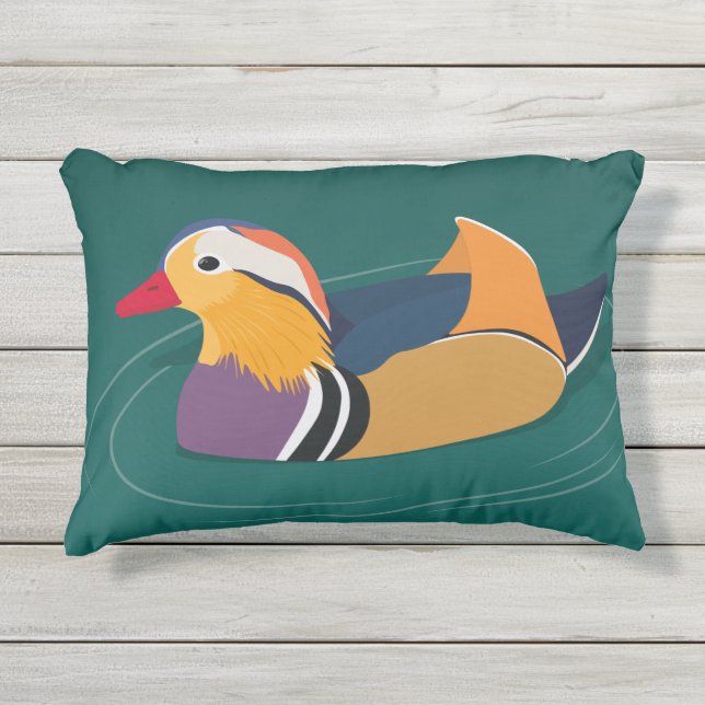 Colorful Mandarin Duck Modern Digital Art Outdoor Pillow (Front)