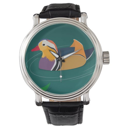 Colorful Mandarin Duck Modern Digital Art Watch