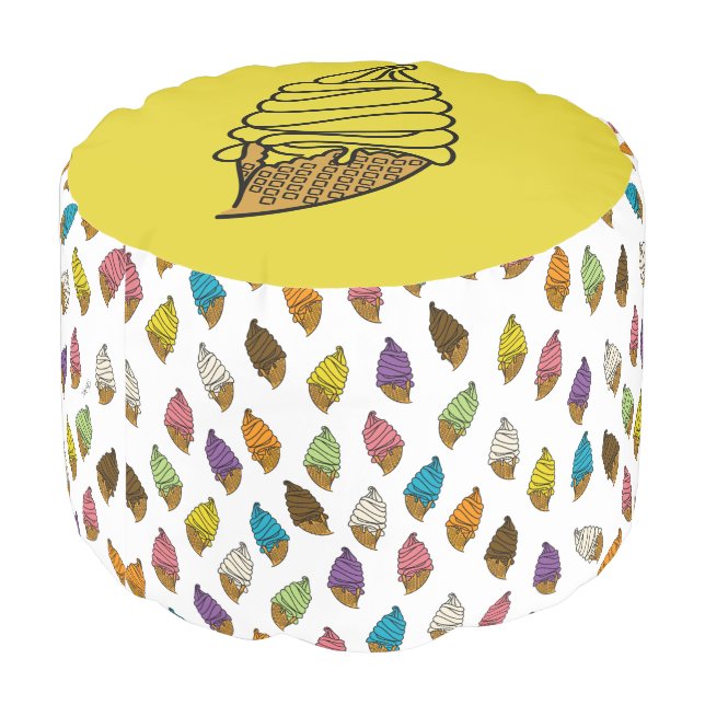 Colorful Mango Ice Cream icecreamliciouS Round Pouf (Angled Back)