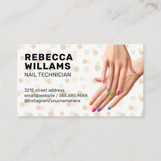 Colorful Manicured Hands Business Card (Front)
