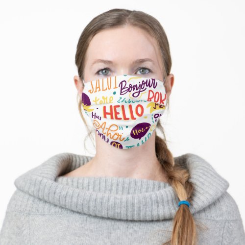 Colorful Many Language Hello Pattern Adult Cloth Face Mask