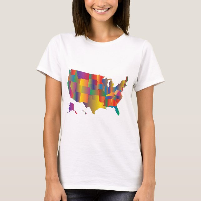 Colorful Map of America T-Shirt (Front)