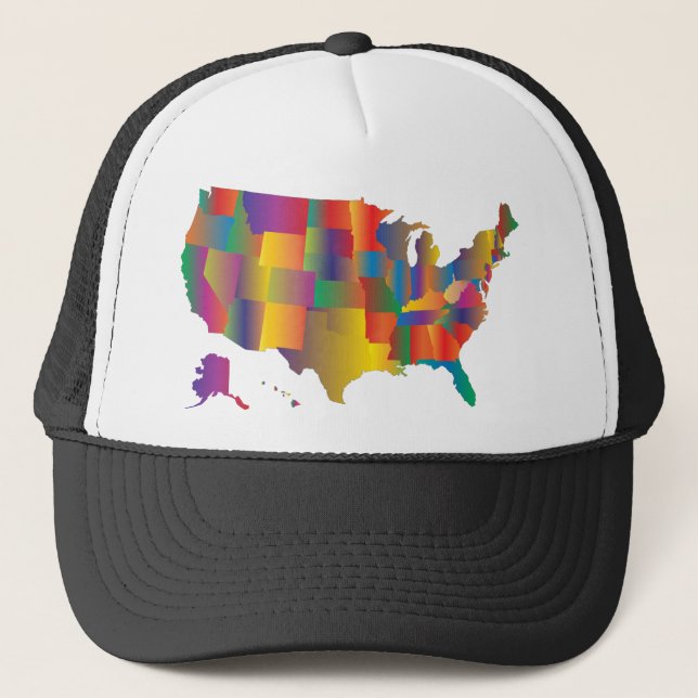 Colorful Map of America Trucker Hat (Front)