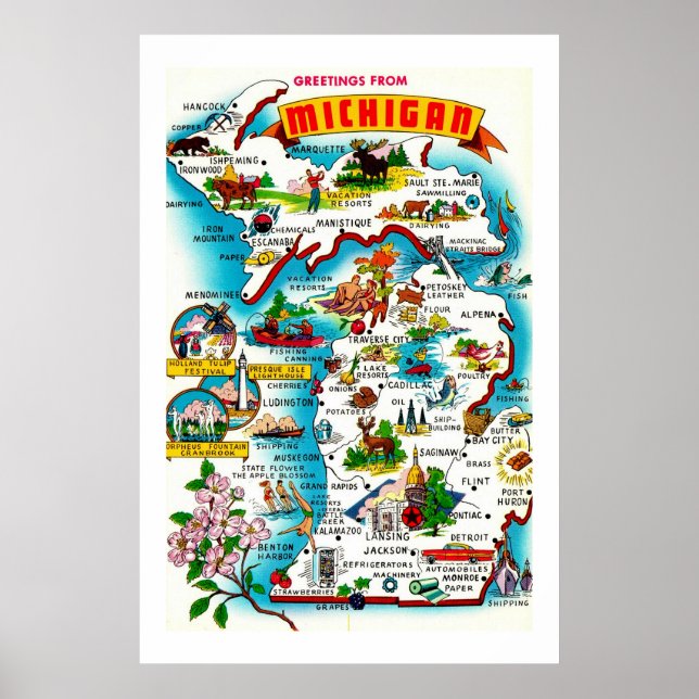 Colorful Map of Michigan Print (Front)