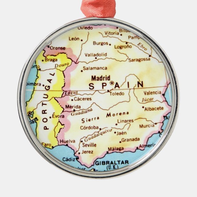 Colorful Map of Spain Design Metal Ornament (Front)