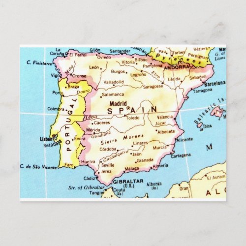 Colorful Map of Spain Design Postcard
