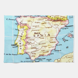 Colorful Map of Spain Design Towel