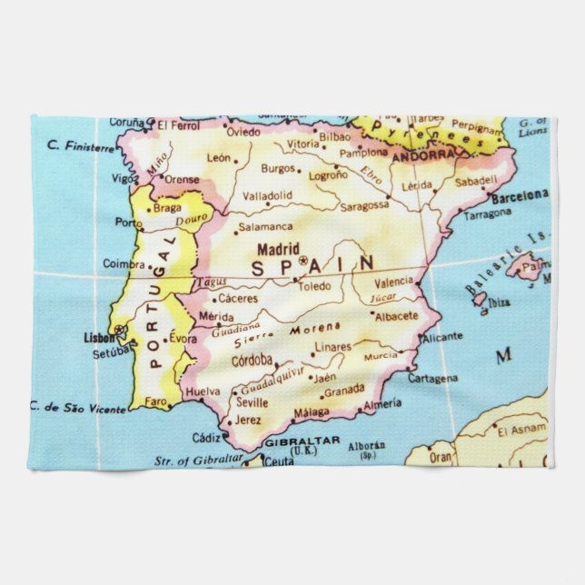 Colorful Map of Spain Design Towel (Horizontal)