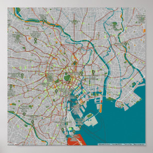Colorful map of Tokyo Poster