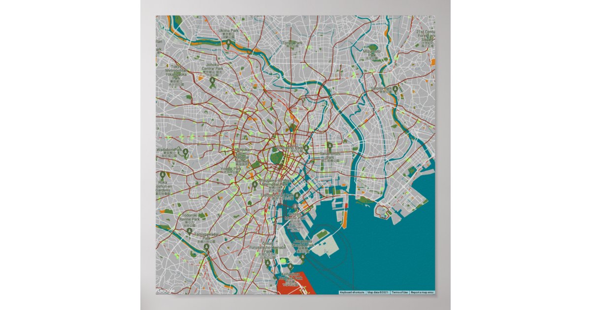 Tokyo Map Color Colorful map of Tokyo Poster | Zazzle