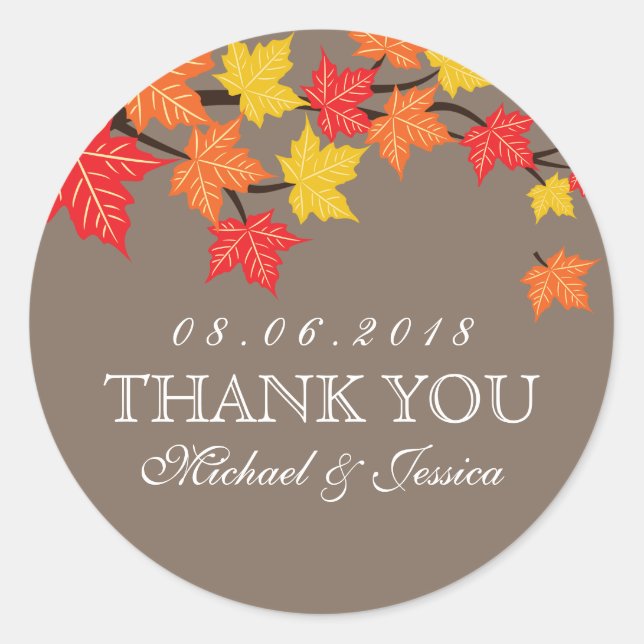 Colorful Maple Leaf Fall Autumn Wedding Sticker (Front)