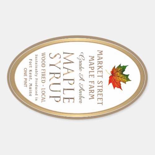 Colorful Maple Leaf Gold Metallic Maple Syrup Oval Oval Sticker