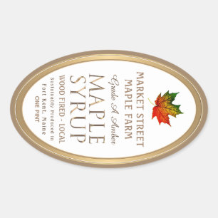 Colorful Maple Leaf Gold Metallic Maple Syrup Oval Oval Sticker