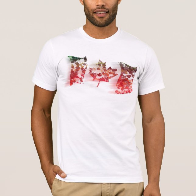 Colorful Maple Leaf Mosaic Waving Canada Flag T-Shirt (Front)