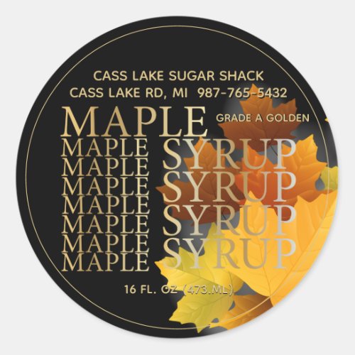 Colorful Maple Leaf Round Syrup label
