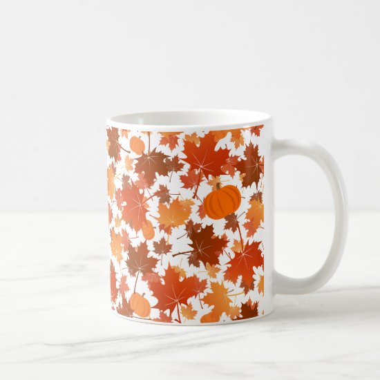 Colorful maple leaves and pumpkins fall pattern coffee mug