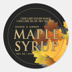 Colorful Maple Leaves Chiseled Text Maple Syrup Classic Round Sticker