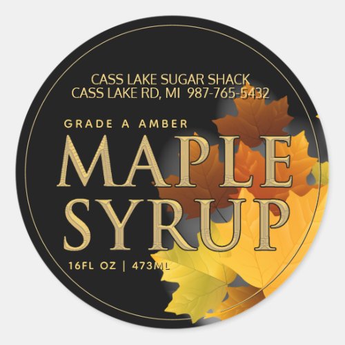 Colorful Maple Leaves Chiseled Text Maple Syrup  Classic Round Sticker