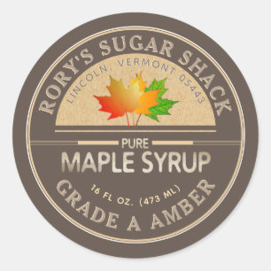 Colorful Maple Leaves Maple Syrup Kraft and Brown Classic Round Sticker