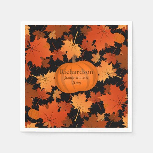 Colorful maple leaves pumpkin fall family reunion paper napkins