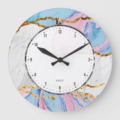 Colorful marble gold veins  large clock