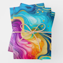 Colorful Marble Ink Art Wrapping Paper Sheets