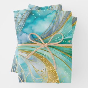 Colorful Marble Ink Art Wrapping Paper Sheets