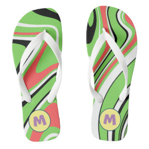 Colorful marble l Neon Green l Monogram Flip Flops