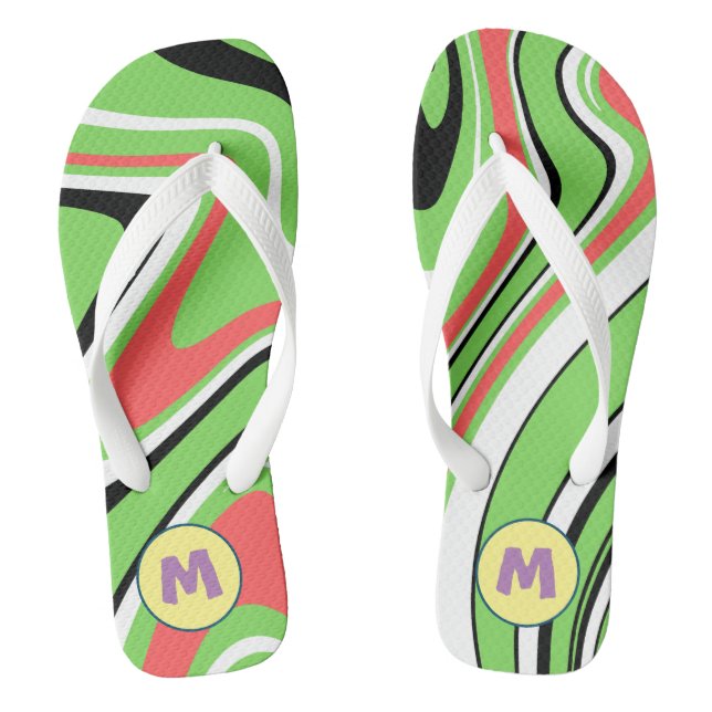 Colorful marble l Neon Green l Monogram Flip Flops (Footbed)