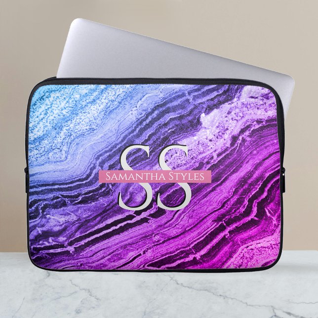 Colorful Marble Monogram & Name Laptop Sleeve (Creator Uploaded)