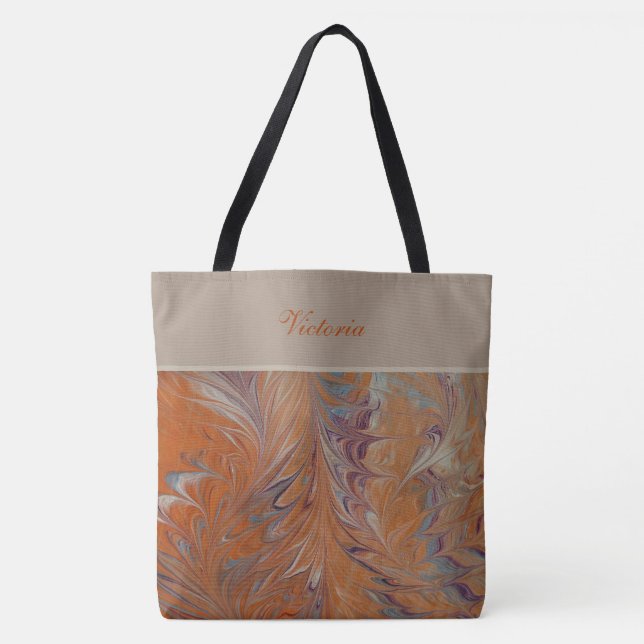 Colorful Marble Monogrammed Tote Bag (Front)