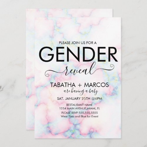 Colorful Marble Pattern Script Gender Reveal Invitation