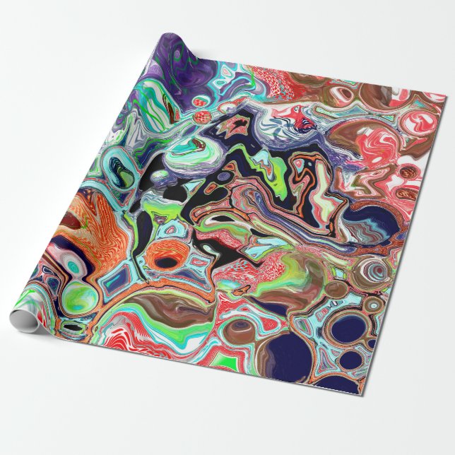 Colorful Marble Pour Paint Birthday  Wrapping Paper (Unrolled)