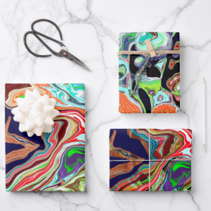Colorful Marble Pour Paint Birthday Wrapping Paper Sheets