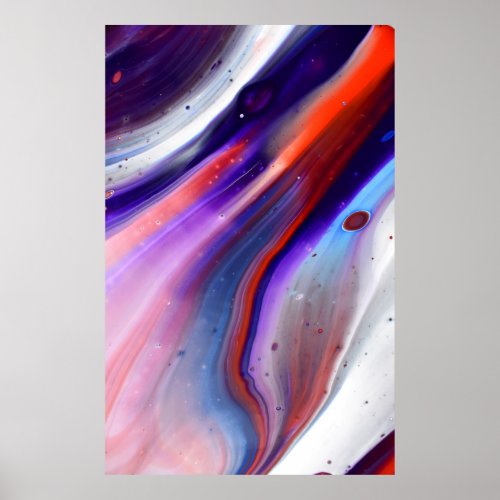 Colorful Marble Swirls Fluid Paint Red Blue Purple Poster