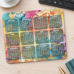 Colorful Marbled Art Pattern Design 2027 Calendar Mouse Pad