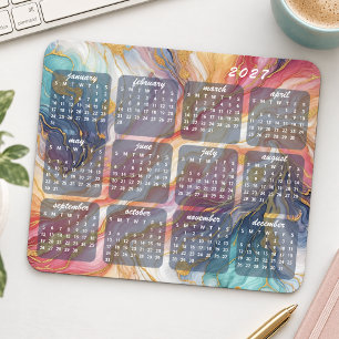 Colorful Marbled Art Pattern Design 2027 Calendar Mouse Pad