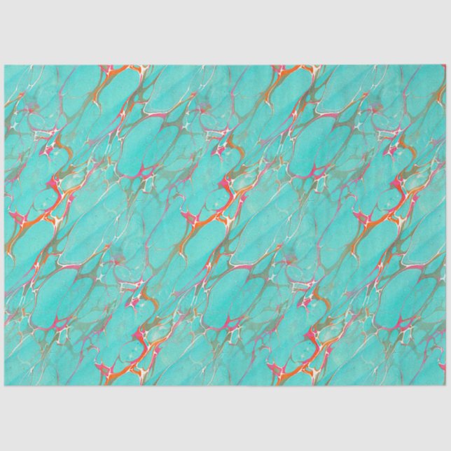 Colorful Marbled Faux Turquoise Decoupage Craft  Tissue Paper (Front)