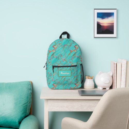 Colorful Marbled Faux Turquoise With Your Name Printed Backpack