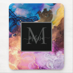 Colorful Marbled Monogram Name  Mouse Pad