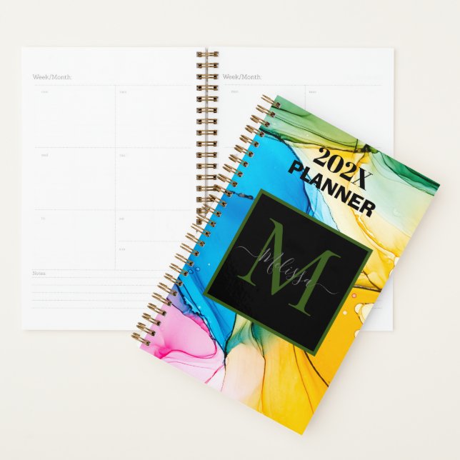 Colorful Marbled Monogram Name Planner (Display)